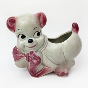 Cute Planter Vintage Ceramic Planter Puppy Wagging Tail Cute Kitschy Vase